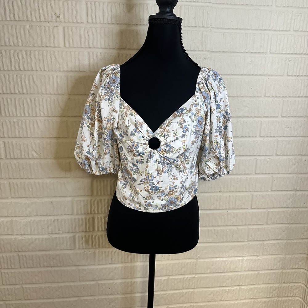 Abercrombie & Fitch Puff Sleeve Smocked Floral Crop Top Cottage Core Size M